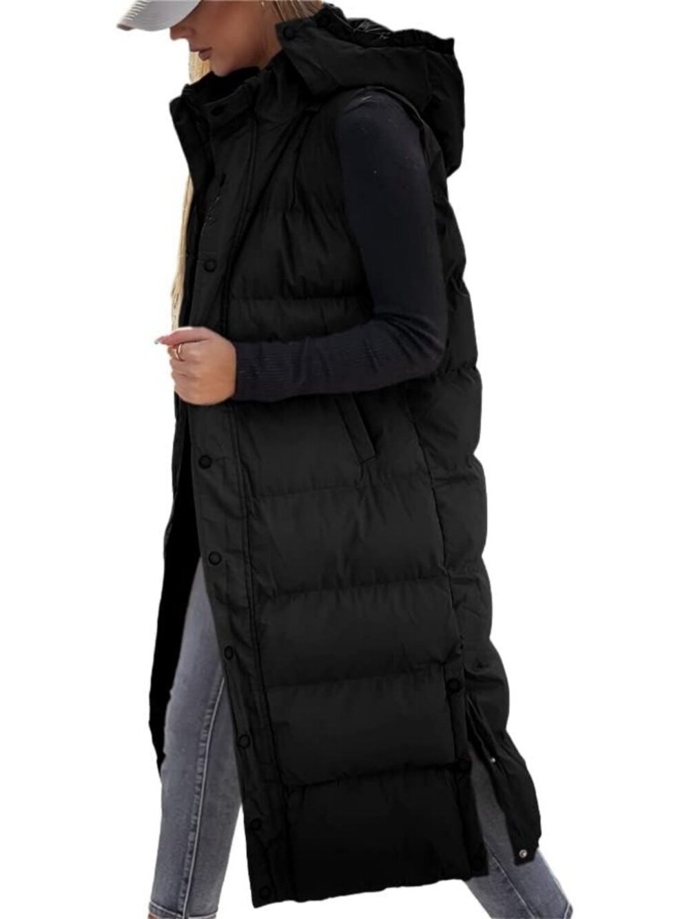 Cozy Hooded Long Puffer Vest for Women | Quilted Sleeveless Winter Coat